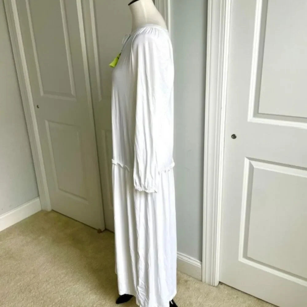 Cabana Life Long Sleeve White Blue Maxi Dress with Tassel Ties Size Large - Picture 3 of 5